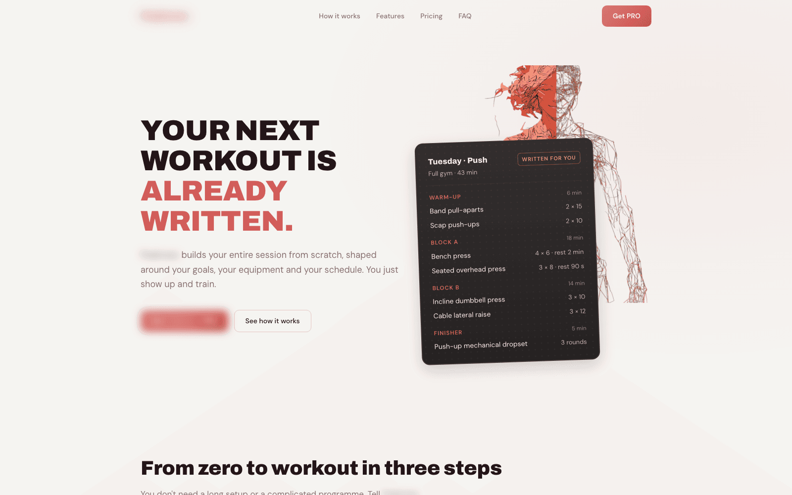 A fitness app landing page on desktop